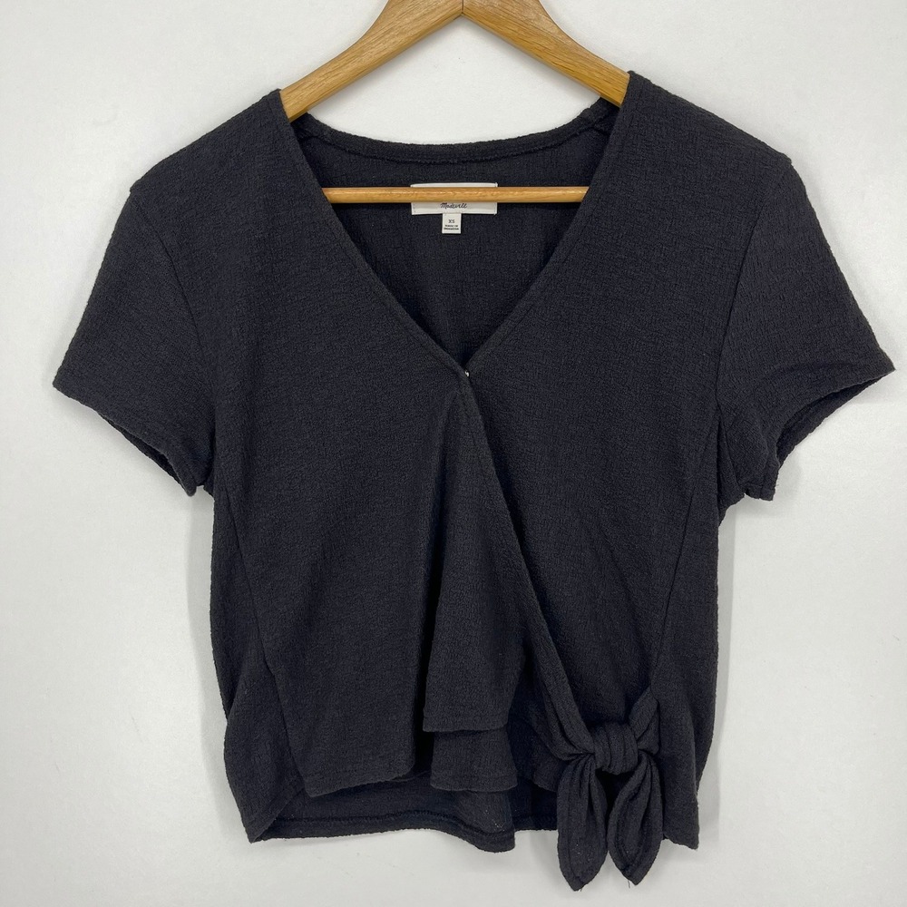 Madewell Texture & Thread Black Wrap‎ Side Tie Knit Top XS 100% Cotton